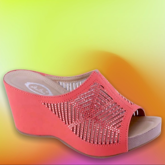 2 Left! Italina Fuchsia Pink Sequin Gem Embellished Platform Comfort Mule Wedge - Picture 5 of 10